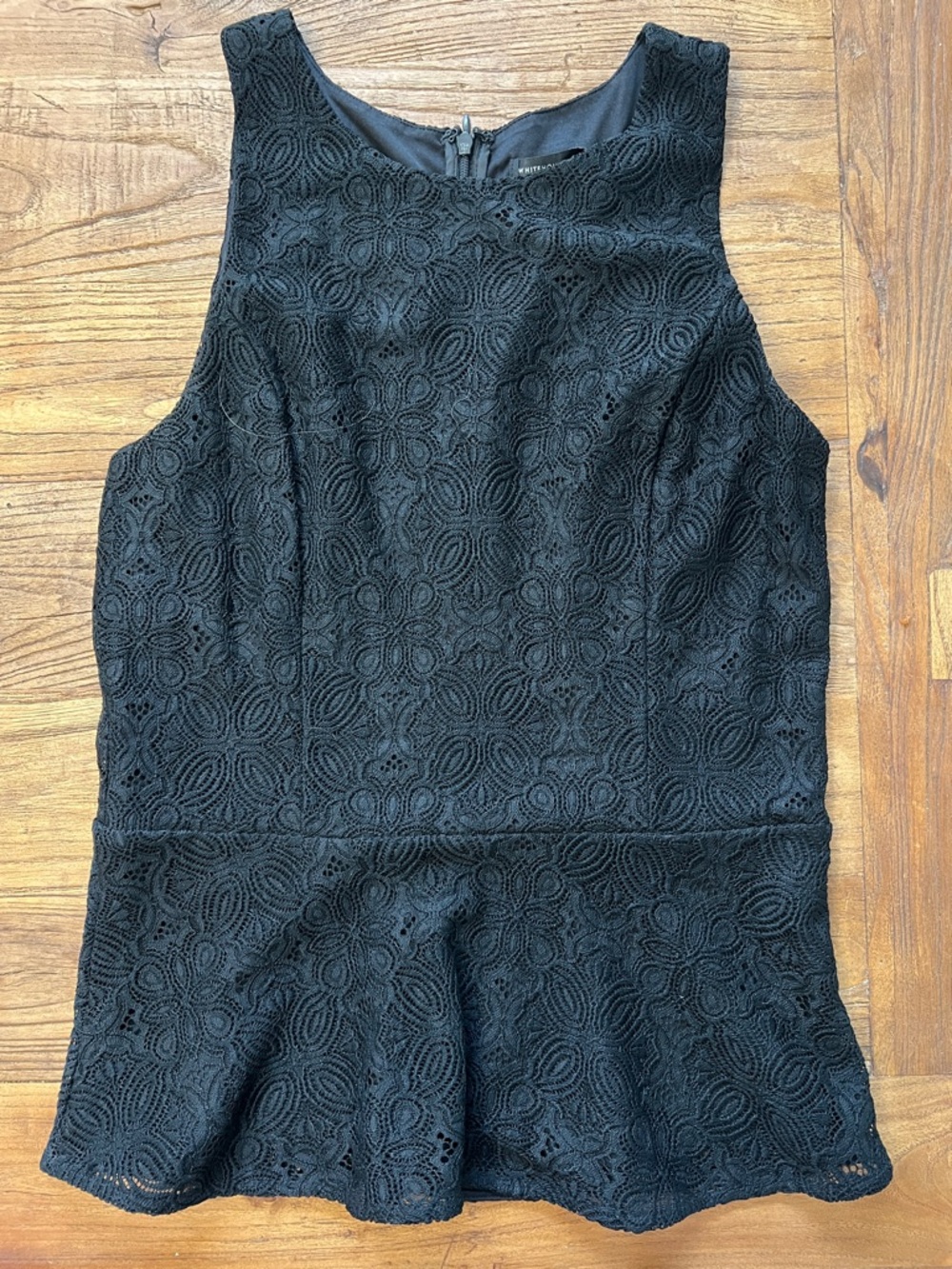 White House Black Market Black Lace Peplum Sleeveless Top